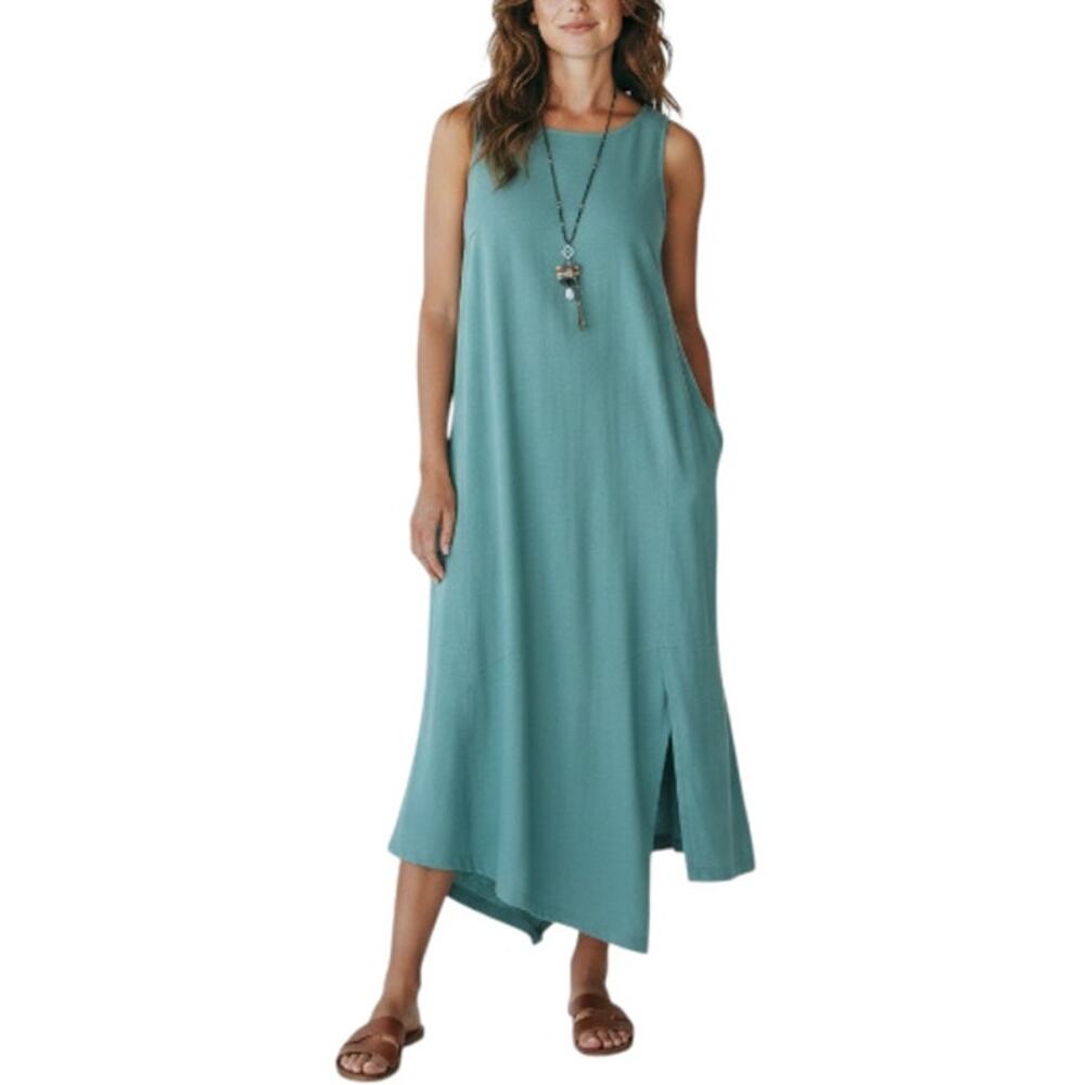 J.JILL Linen Blend Asymmetric Slip Dress Sz XS Teal Coastal Resort Versatile NWT